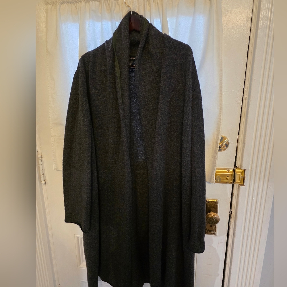 St. John Cozy Dark Gray Open Front Cardigan L
